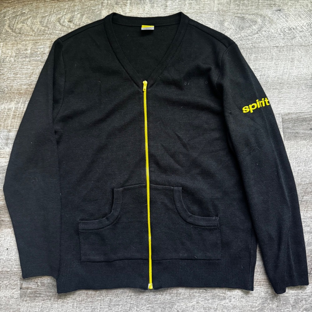 Spirit Airlines Employee Uniform Zip Cardigan Large Regular Black Yellow Logo